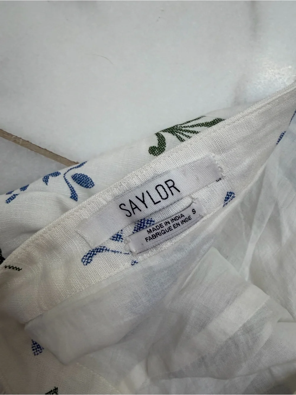 SAYLOR White Two-Piece Floral Print Skirt Set in Blue and Green